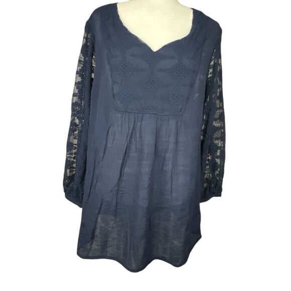 Indigo Soul Semi Sheer Lace Trim Tunic XL - Picture 1 of 5